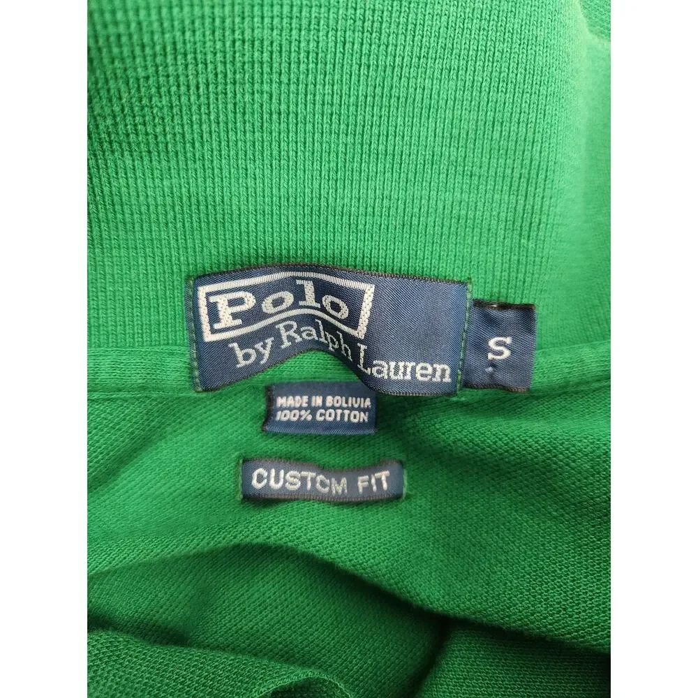 Vintage Polo Ralph Lauren Shirt Green Men Size Small Yellow Logo Short Sleeve